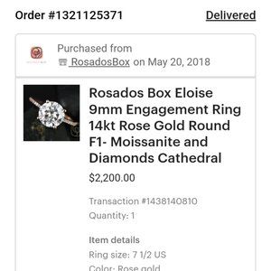 9mm cathedral 14kt rose gold engagement ring never worn